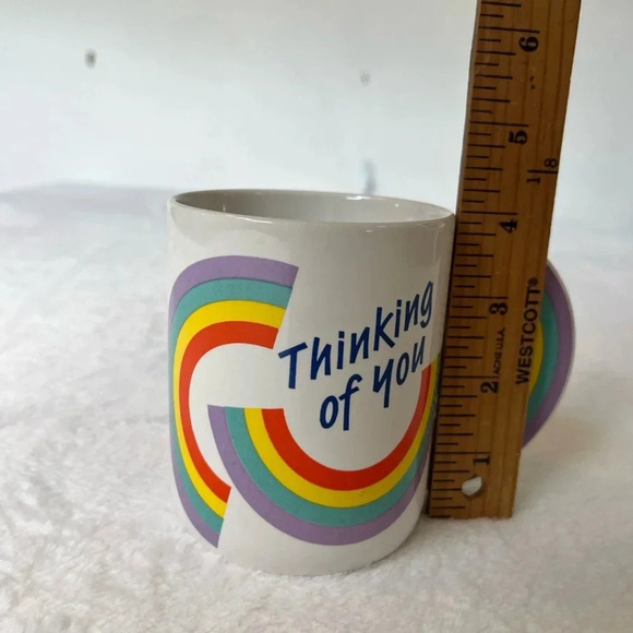 “Thinking of You” A Telaflora Gift 80s Flower Vase Mug Rainbows Greeting Pen Cup - Picture 5 of 7